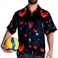 thumbnail image 4 of Valentine's Day Love ECG Men's Hawaiian Shirt, Short Sleeve Printed Button Down Beach Casual Tops, Summer Spread Collar Men's Shirts, 4 of 6
