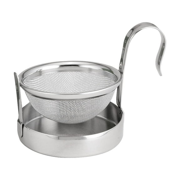 HIC Kitchen Tip Tea Strainer, 18/8 Stainless Steel, Loose Leaf Tea Filter With Drip Tray, Mess-Free Tea Serving