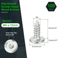 thumbnail image 2 of M4 x 12mm (100 Pack) Tête de Douille Plate Ronde en Acier Inoxydable 304 Vis en Bois, 2 of 7