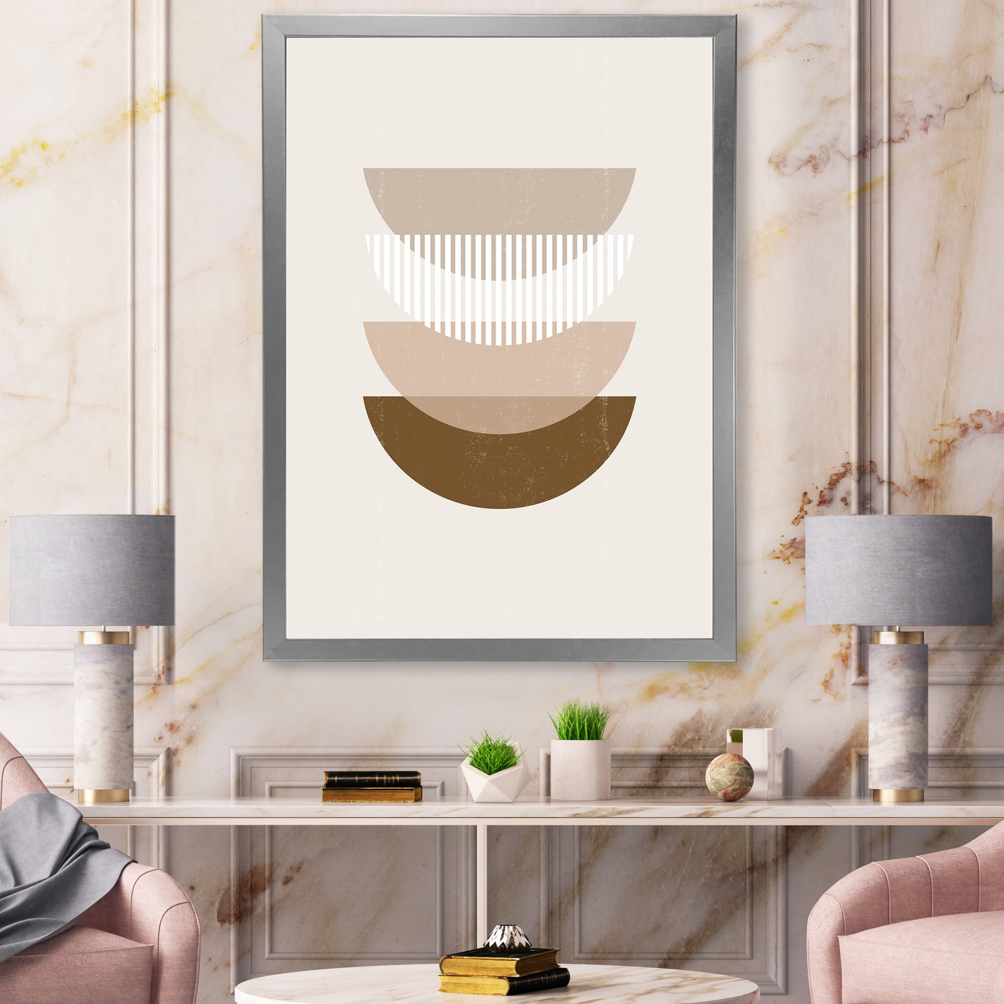 Designart 'Abstract Moon and Sun Geometric Print III' Modern Framed Art Print