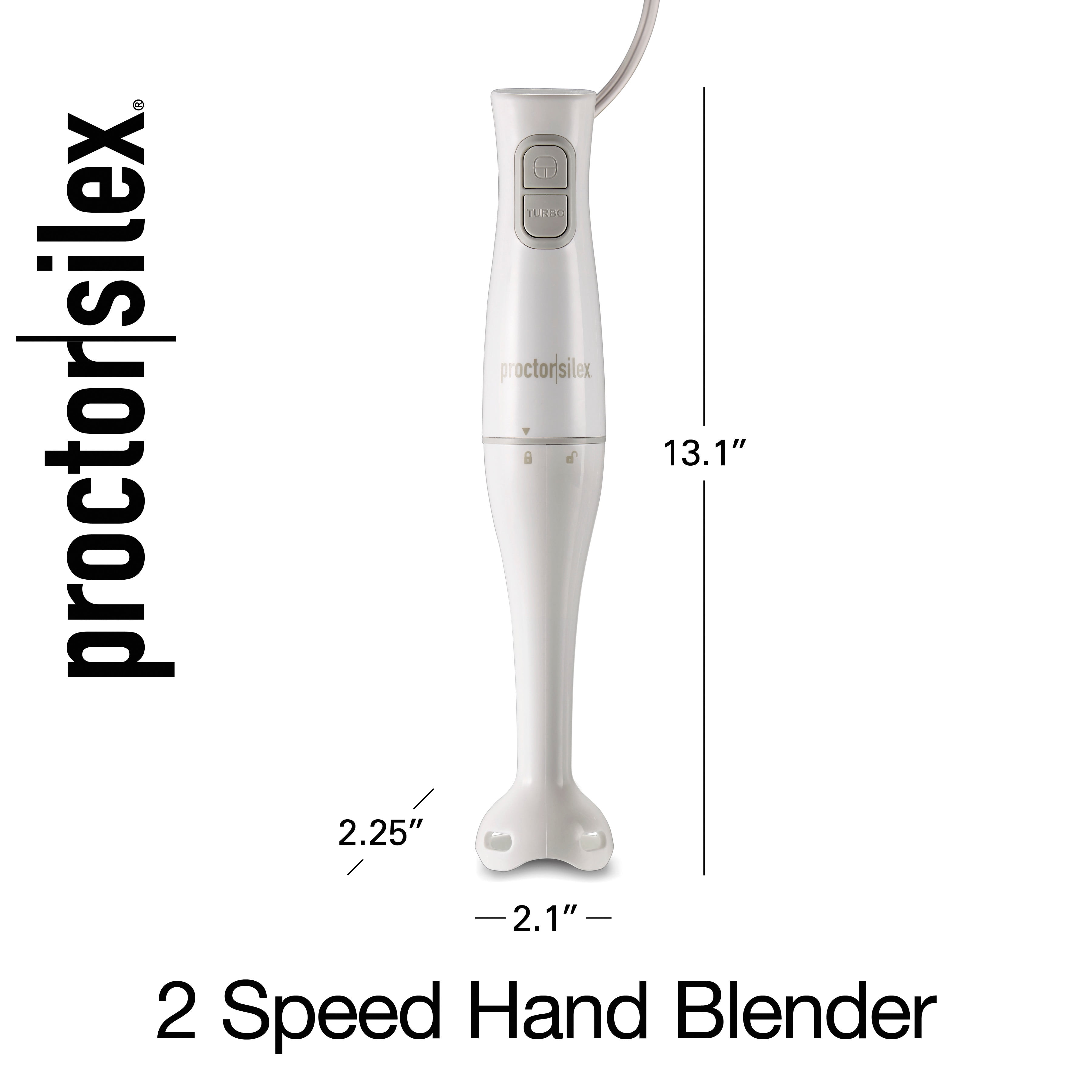 Proctor Silex Electric Immersion Hand Blender with Detachable Dishwasher Safe Handheld Blending Stick, 2-Speeds, 150 Watts, White (59739)
