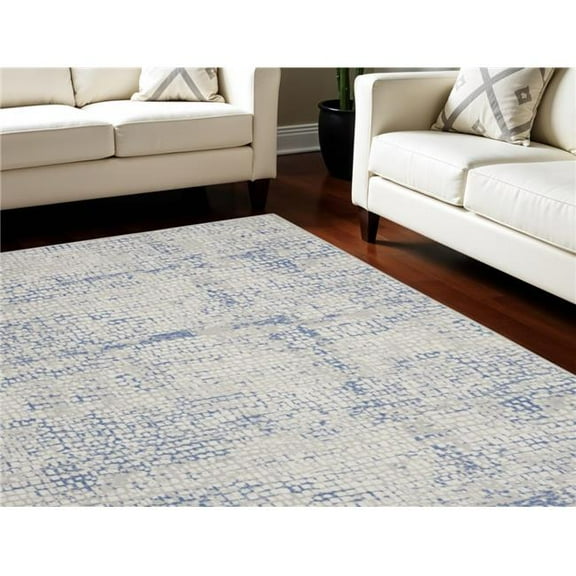 HomeRoots 550670 7 x 10 ft. Abstract Distressed Non Skid Rectangle Area Rug, Ivory, Blue & Gray