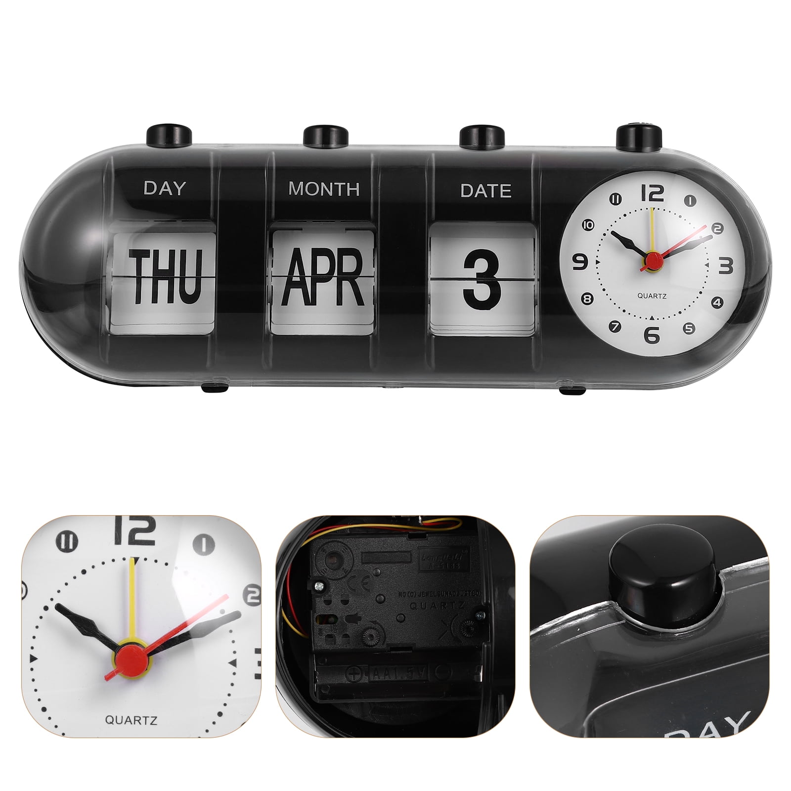 1pc Manual Flip Clock Calendar Quartz Dual Alarm Flip Table Digital Desk Clock Date Day Display Automatic Plastic