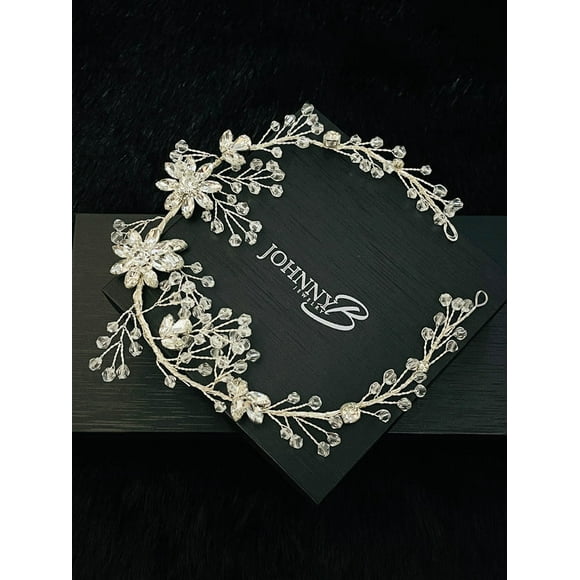 VERONICA - Fleurs en Cristal avec Strass Pulvérise Pièce de Cheveux en Argent