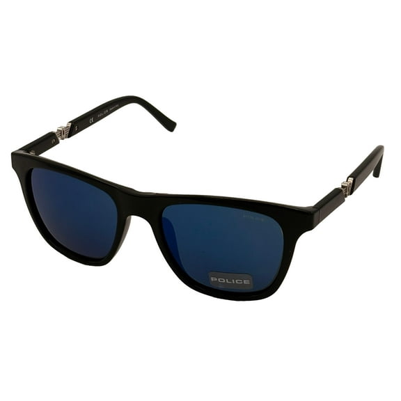 Police Mens Black Plastic Square Sunglass, Blue Mirror Lens S1800M Z42B