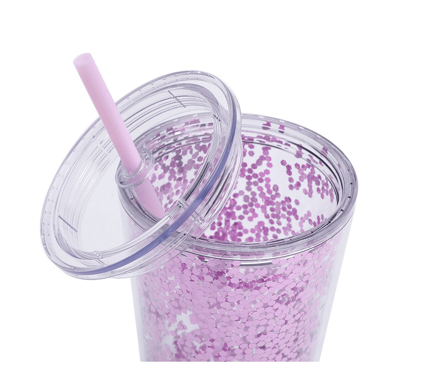 D-GROEE 24OZ/710ml Glitter Tumbler With Straw Double Wall Acrylic Silver  Glitter Cup,Leak-Proof, Juice Iced Coffee Tumbler Cup