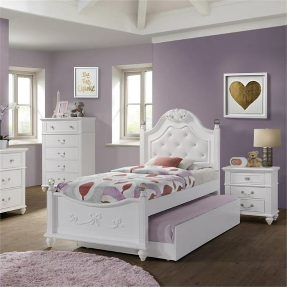 Pemberly Row Contemporary 3 Piece Twin Bedroom Set in White Finish