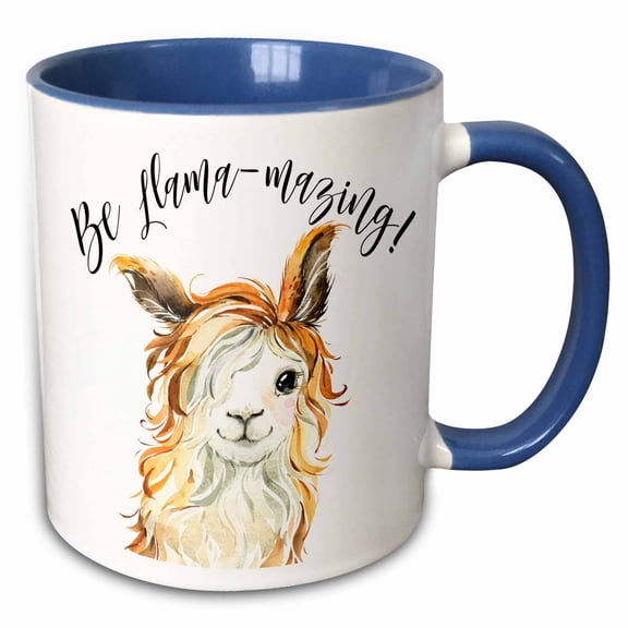3drose, Be Llama-mazing with an Image of Watercolor Cute Llama, 15oz Two-tone Blue Mug