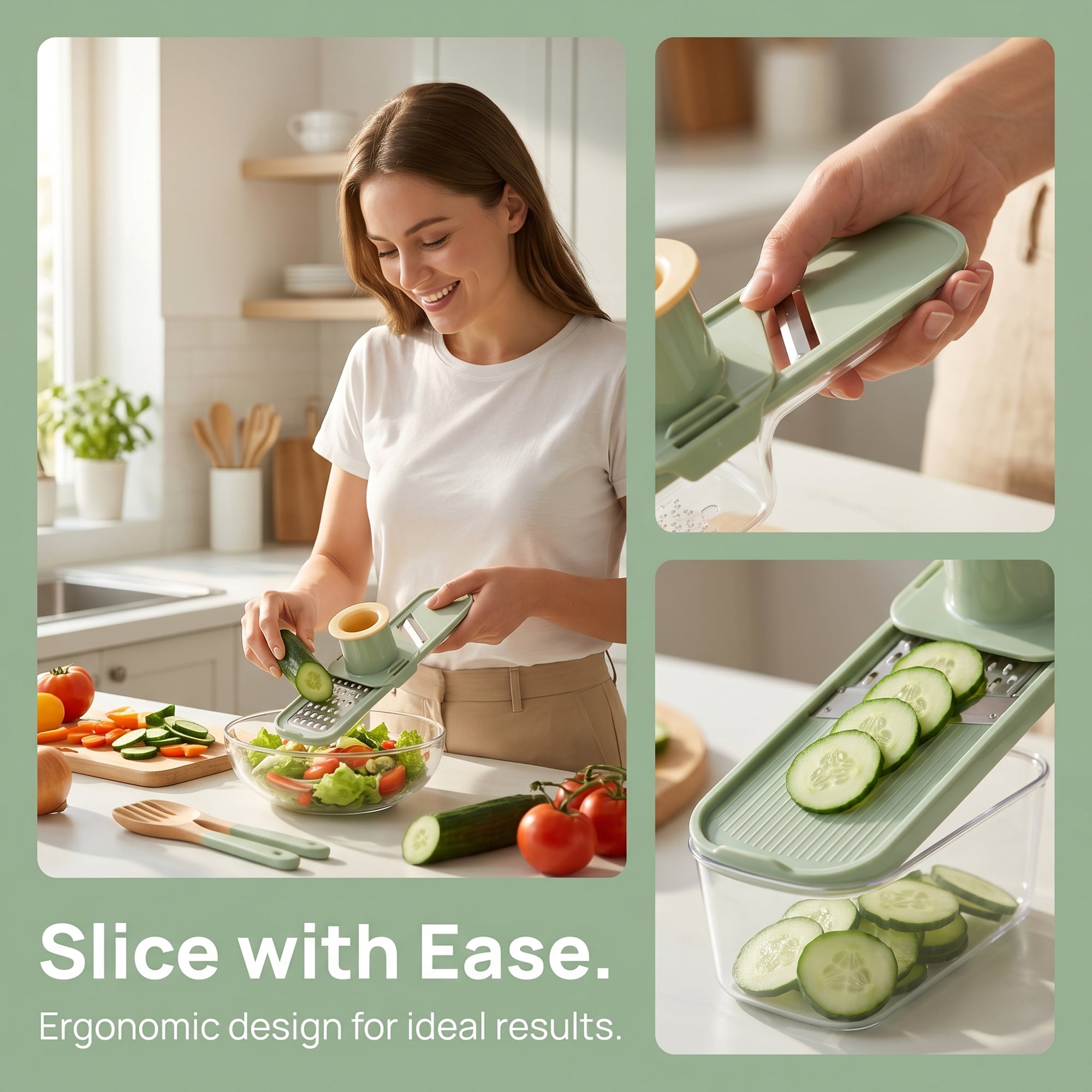 Unique Bargains Stainless Steel Blades 3-in-1 Cutter Slices, Chops and Grates Green 1 pcs