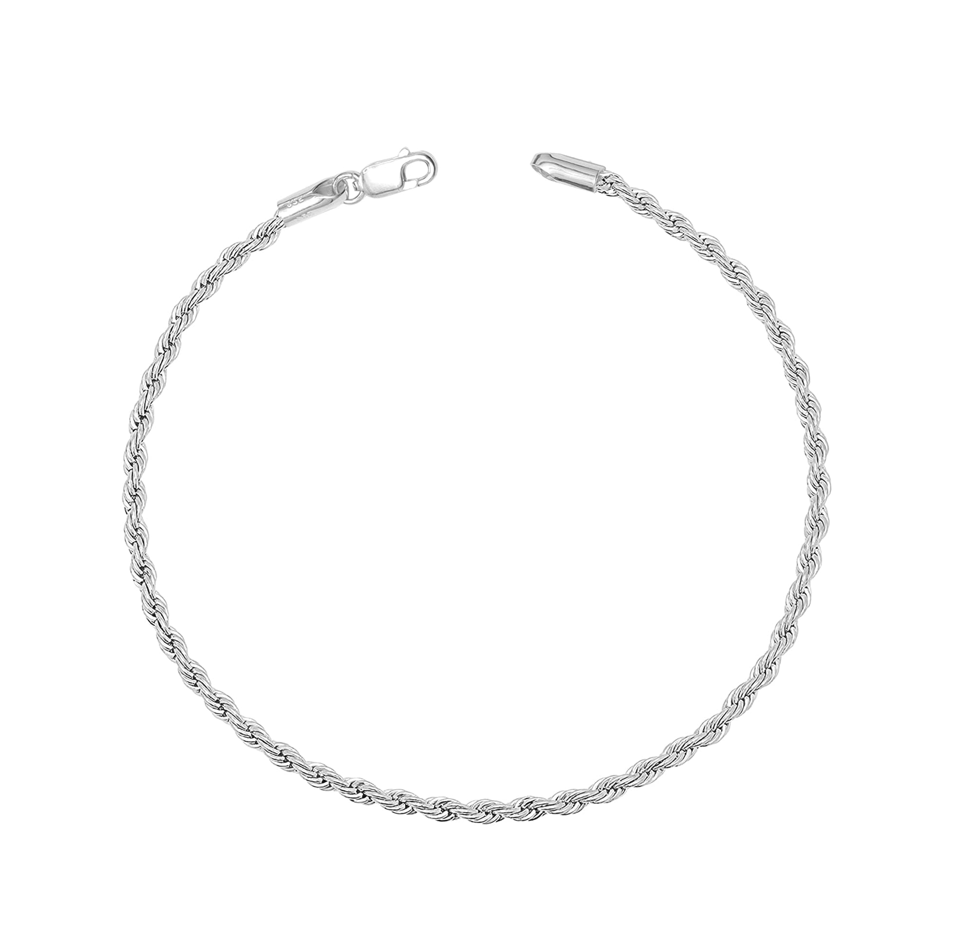 Sea of Ice Sterling Silver 1mm Loose Rope Link Chain Adjustable Bracelet for Women Girls 