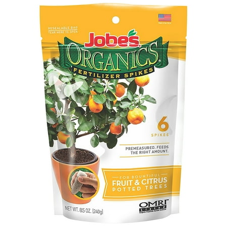 Jobe's Organics Slow Release Fruit and Citrus Plant Fertilizer Spikes, 6 Count