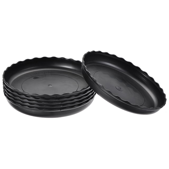 Unique Bargains 7' Plastic Wave Round Plant Pot Saucer Flower Drip Tray, Black 6 Pack