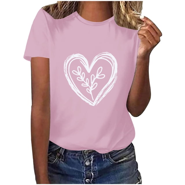 Diufon Hauts de la Saint-Valentin pour Femmes, Tunique Décontractée à Manches Courtes, Chandail à Col Rond, Blouse Tendance Mignonne à Imprimé Graphique