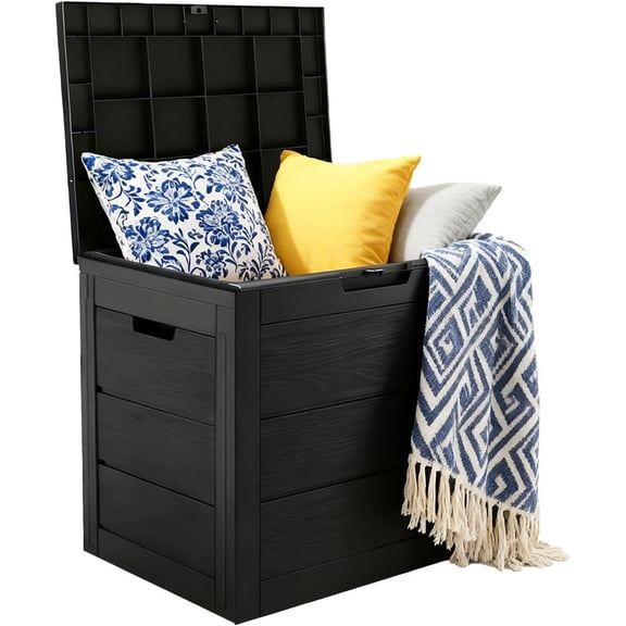 35-Gallon Waterproof Resin Deck Box, Lockable Outdoor Storage Bin & Seat for Patio
