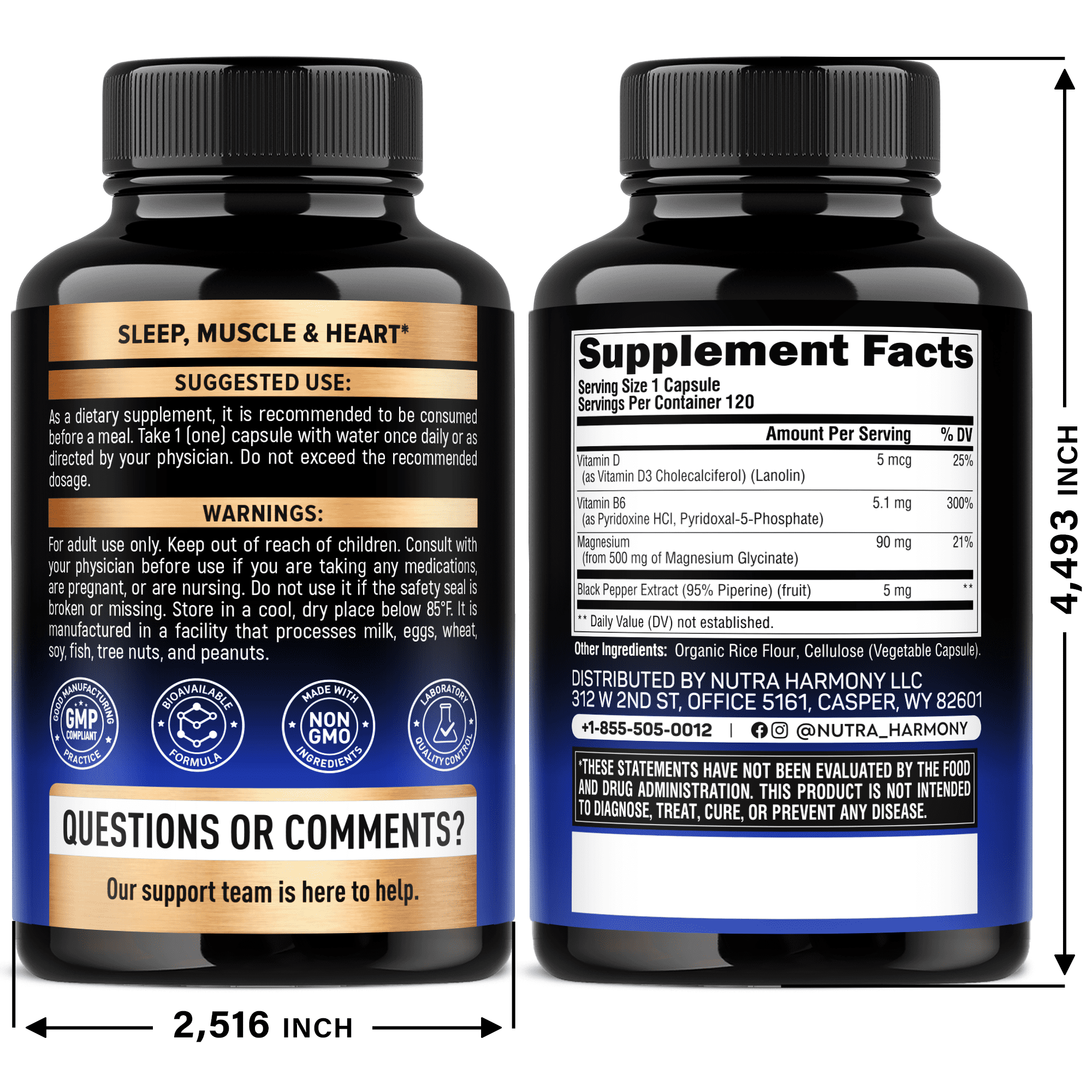 Magnesium Glycinate 500 mg - Chelated Supplement - 98% High Absorption - Support for Sleep, Muscle & Heart Health - Made in USA, Lab Tested & Non-GMO - 120 Capsules Pack of 3