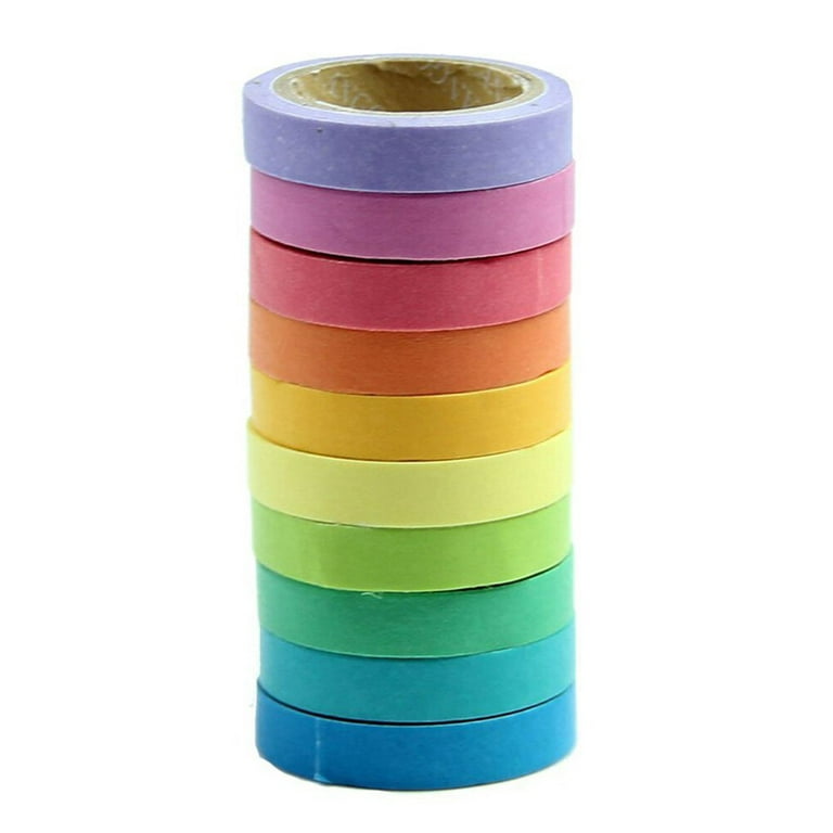 TINKSKY 10 Rolls of DIY Tape Washi Rainbow Candy Color Sticky Paper Masking  Adhesive Tape Scrapbooking DIY Decoration 