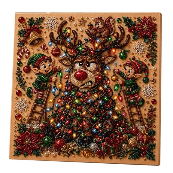 7.87x7.87in Christmas DIY Diamond Bead Painting Kit,Adult Beginner Holiday Craft Set with Canvas Pen Wax Tray Frame for Festive Home Wall Decor