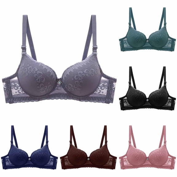 SROBPTY Womens Bras Print Solid Lace Underwire Push Up Thin Brassiere for Daily Wear