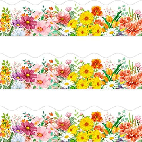72 Feet Watercolor Flower DieCut Bulletin Board Borders for Spring