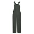 thumbnail image 4 of Wide Leg Overalls for Women Loose Fit Casual Sleeveless Linen Jumpsuit Tie Straps Bib Summer Rompers with Pockets Gray L, 4 of 8