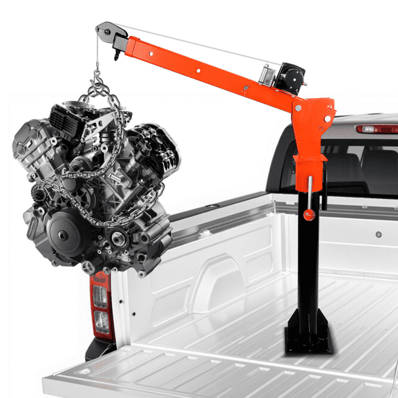 1100 lbs Truck Bed Jib Crane, 2000 lbs Electric Winch System, 360° Rotation, 3 Adjustable Boom Lengths (45.7-63 in), Building Sites, Industrial Warehouses