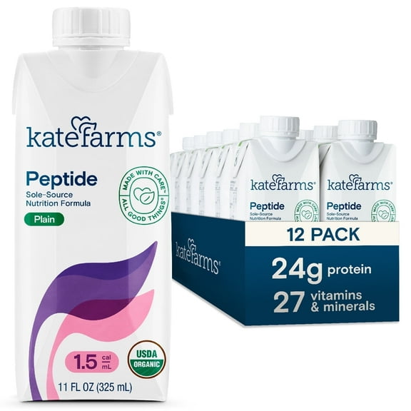 Kate Farms Organic Vegan Peptide 1.5, Plain, Meal Replacement Shake for Adults, 11 fl oz (12 pack)