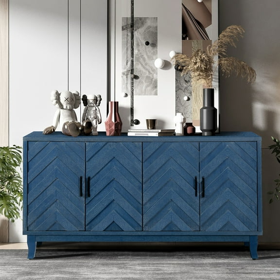 MDQMD Buffet Sideboard With Storage,Blue Wood Sideboard for Kitchen,Buffet Cabinet with Door and Metal Handle for Living Room