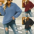 thumbnail image 3 of Womens Puff Long Sleeve V-Neck Sweater Lapel Collared Knitted Solid Color Casual Oversized Loose Pullover Tunic Top, 3 of 19