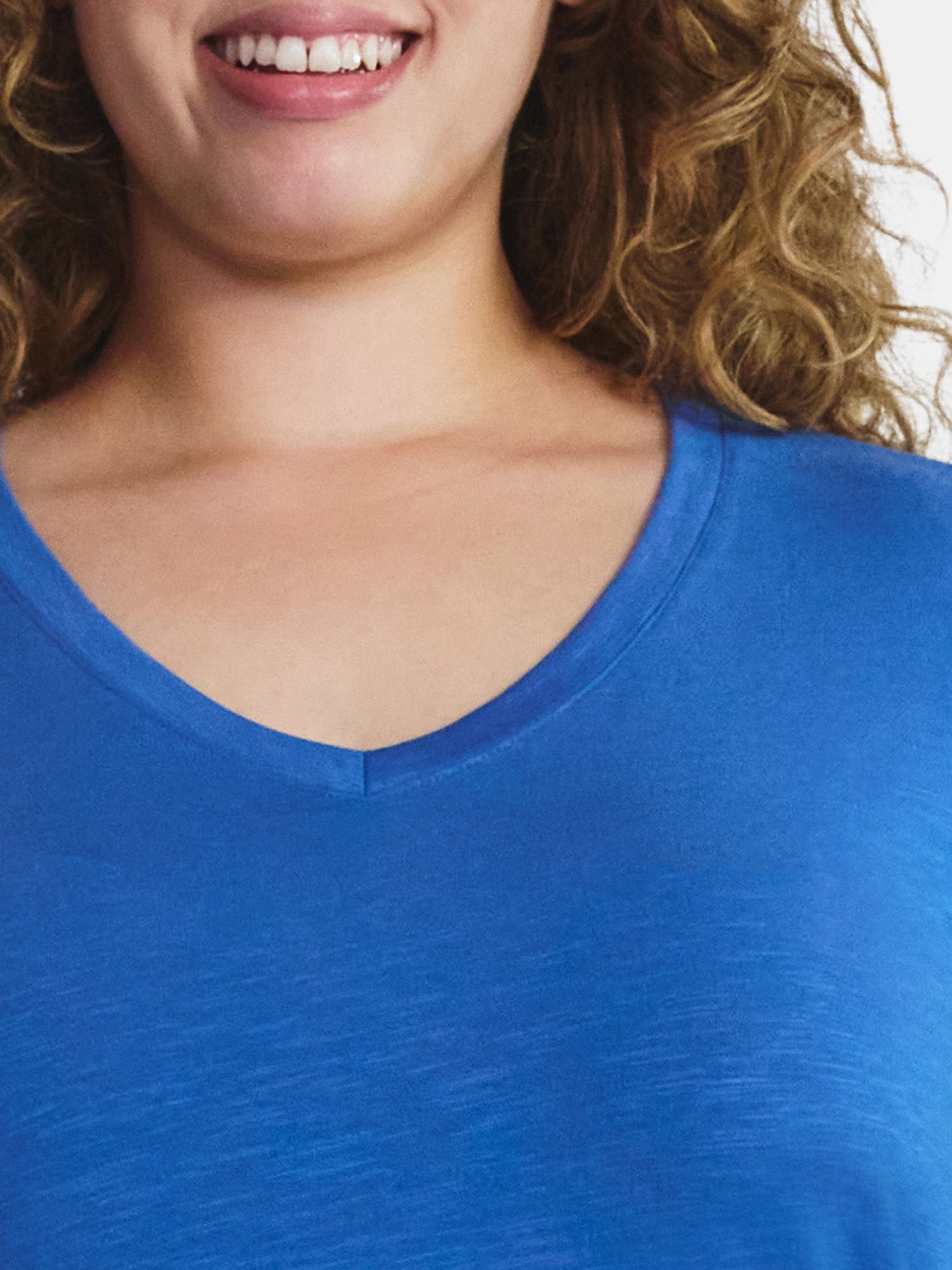 Terra & Sky Women's Plus Size V-Neck Tee with Long Sleeves, Sizes 0X-5X