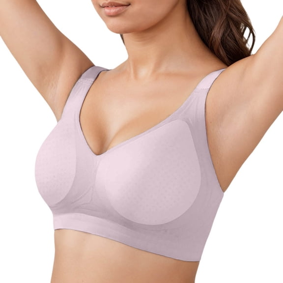 khonts,Women's Seamless Wireless Supportive Bras Push up Comfort Soft No Underwire Bra Full Coverage T-Shirt Bralettes Light Purple XL