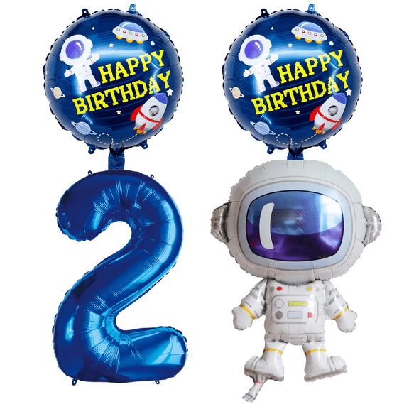 Astronaut Number 2 Birthday Party Foil Balloons Blue Silver Kids