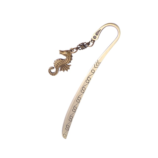 GAXIRE Marcapáginas de metal con colgante de animal, diseño vintage creativo, material de papelería para oficina y escuela (colgante de caballito de mar)