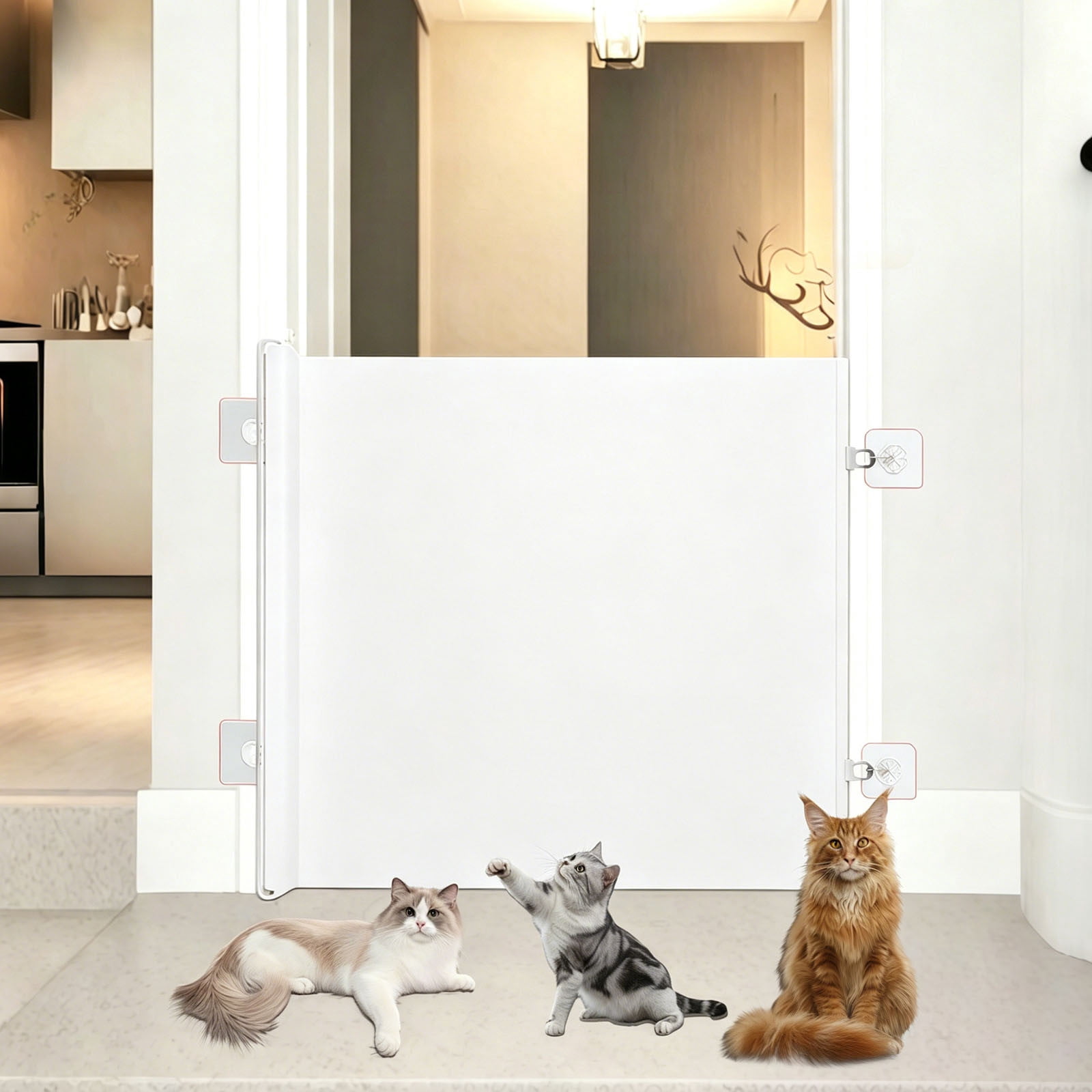 Retractable Pet Gate No Drill Safety Barrier Mesh Fabric Dog Cat Fence for Doorways Stairs for Small Pets and Kittens Portable Roll-Up