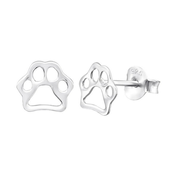 925 Sterling Silver Plain Outline Dog Paw Stud Earring