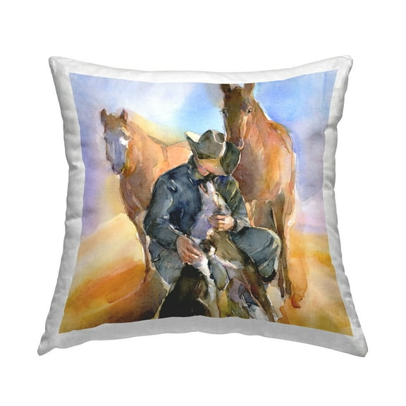 Stupell Industries Abstract Cowboy with Animals Decorative Printed Throw Pillow, 18 x 18