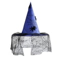 thumbnail image 2 of Spider Web Pattern Witch Hat Lace Trim Design Halloween Role Play Costume Prop Blue One Size, 2 of 5