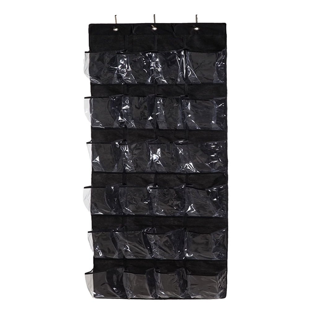 Black Transparent Shoe Storage Bag for Home Office Dormitory Hotel 24 Pockets Non-Woven Over The Door Organizer