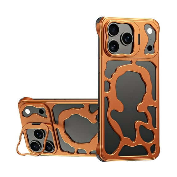 Case For IPhone 17 Pro Max/17 Pro/17, Aluminum Metal Frameless Cover Hollow Heat Dissipation Sleek Shell Camera Kickstand Slim Case