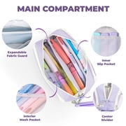 Four Candies Pencil Case 3 Compartment Pouch, Large Pencil Case for Women, Puple, Removable Handle & Zipper, Cute Pencil Bag for Office