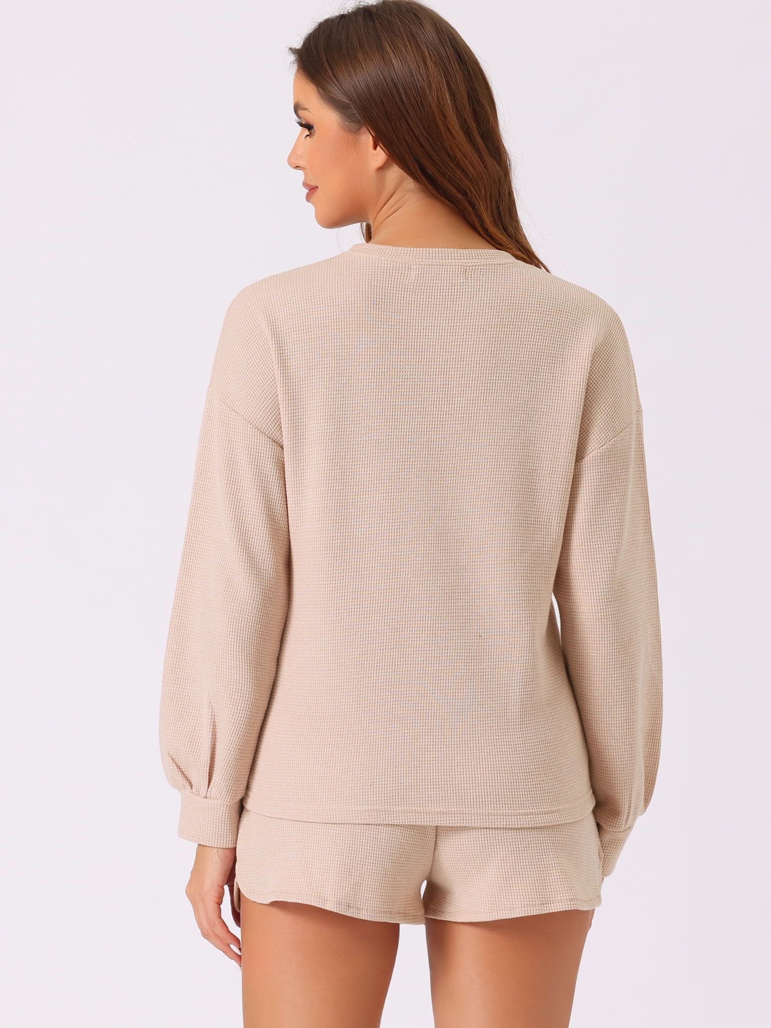 DARING DIVA Women's Waffle Knit Lounge Set Long Sleeve Sweatshirt 2XL Apricot