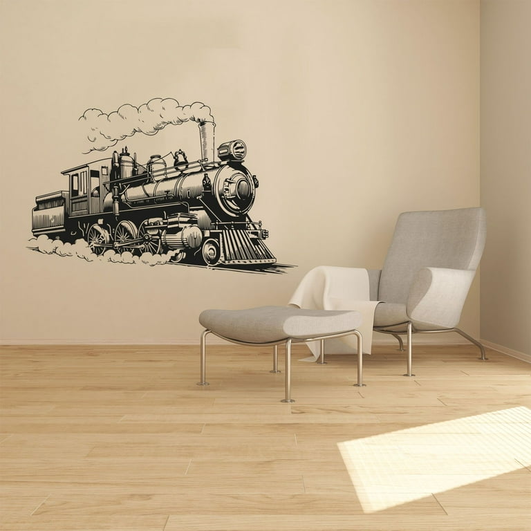 Vintage Silhouette Beautiful Vintage Steam Train Train Types Vinyl Wall Sticker Wall Decal Wall Art Décor Home Room Kids Room Boys Girls Room Train Lover Living Room Decoration (22x30 inch) -