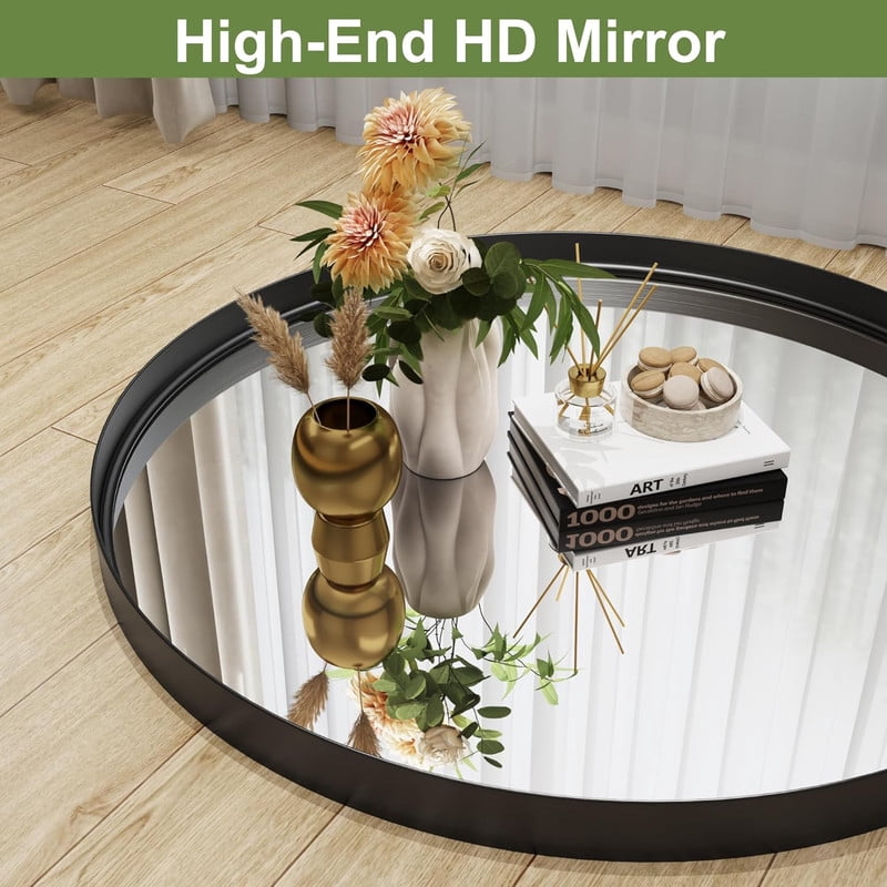 Gleamira 24" Round Bathroom Mirror Wall Mounted Mirror with Deep Frame, Black