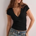 thumbnail image 5 of Womens Summer Tops Elegant Soft Wrap V Neck Short Sleeve Workout Tops for Women Black XL, 5 of 7
