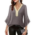 thumbnail image 6 of Ounisa Women's Ruffle 3/4 Sleeve Sparkly Tops Sequin V Neck Blouses Dressy Fall Shirts, 6 of 9