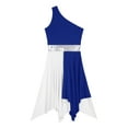 thumbnail image 6 of iEFiEL Womens Color Block Asymmetrical Hem Dance Dress Liturgical Praise Lyrical Dance Costume Royal_Blue XL, 6 of 7