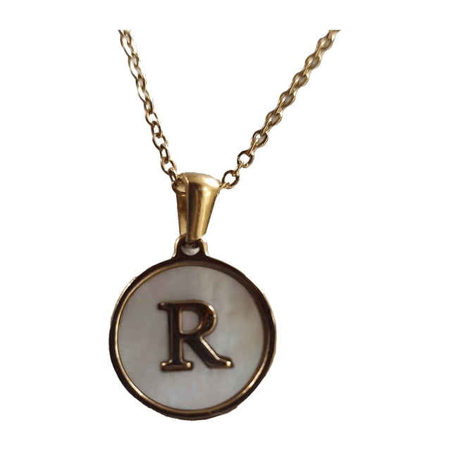 Cadena con la letra R Maria Almudena collar chapado en oro y madre perla inicial redondo