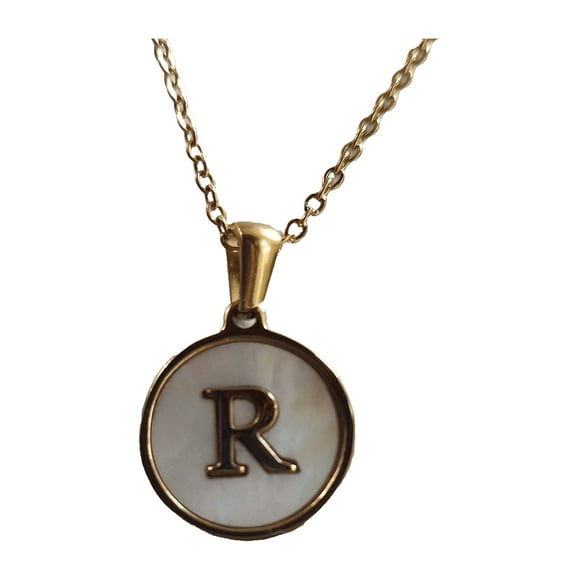 Cadena con la letra R Maria Almudena collar chapado en oro y madre perla inicial redondo
