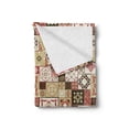 thumbnail image 2 of Moroccan Soft Flannel Fleece Blanket, Tile Pattern with Squares of Various Sizes Eastern Inspired Oriental, Cozy Plush for Indoor and Outdoor Use, 50" x 60", Cream Dark Coral Brown, by Ambesonne, 2 of 5
