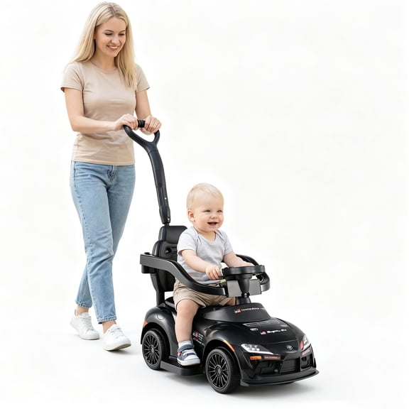 MULTIGOT Toyota Licensed Ride on Push Car w/Parent-Control Handle Music Safety Guardrail Black