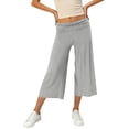 thumbnail image 2 of IYYVV Fold Over Capri Pants for Women Low Rise Wide Leg Yoga Capris Summer Cute Going Out Flowy Gaucho Pants Streetwear Gray S, 2 of 7